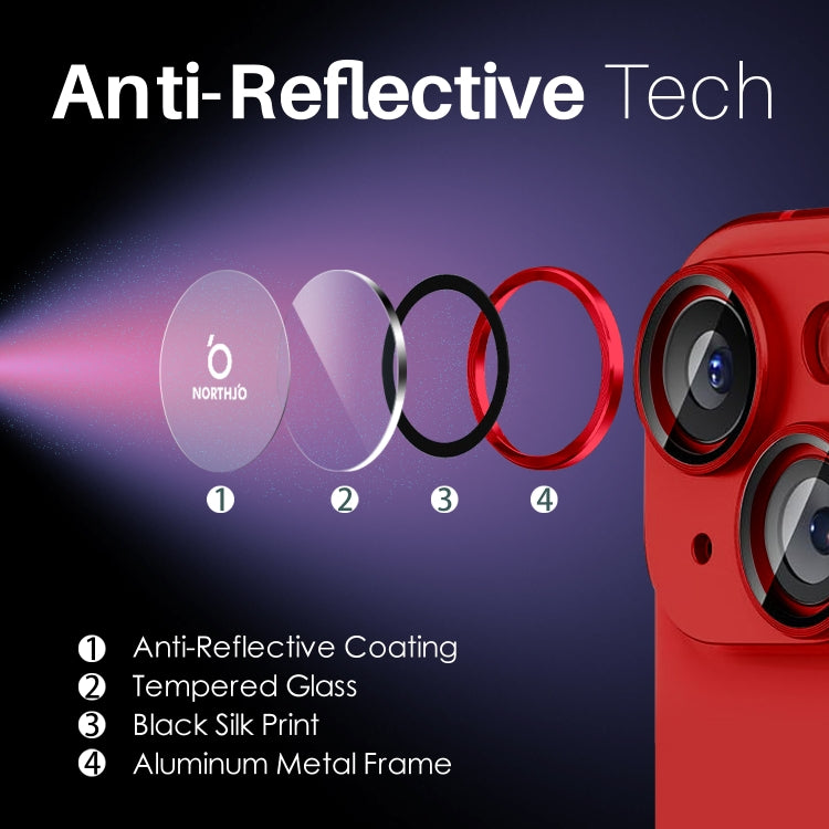 For iPhone 15 / 15 Plus / 14 / 14 Plus NORTHJO 3 Set 6pcs Camera Lens Protector Cover Metal Ring Film(Red) - iPhone 15 Tempered Glass by NORTHJO | Online Shopping UK | buy2fix