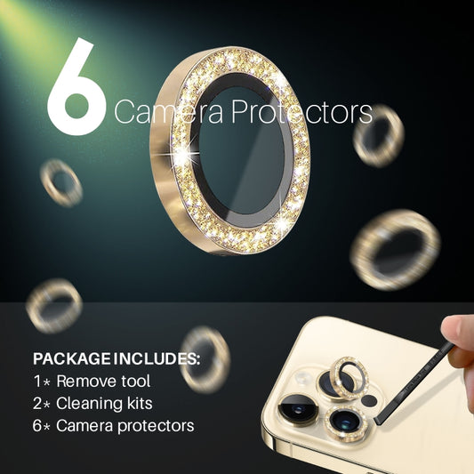 For iPhone 15 Pro / 15 Pro Max NORTHJO 2 Set 6pcs Camera Lens Protector Glitter Metal Ring Film(Gold) by NORTHJO