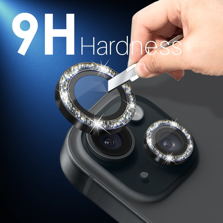 For iPhone 15 / 15 Plus / 14 / 14 Plus NORTHJO 3 Set 6pcs Camera Lens Protector Glitter Metal Ring Film(Black) - iPhone 15 Tempered Glass by NORTHJO | Online Shopping UK | buy2fix