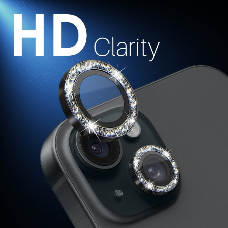 For iPhone 15 / 15 Plus / 14 / 14 Plus NORTHJO 3 Set 6pcs Camera Lens Protector Glitter Metal Ring Film(Black) - iPhone 15 Tempered Glass by NORTHJO | Online Shopping UK | buy2fix