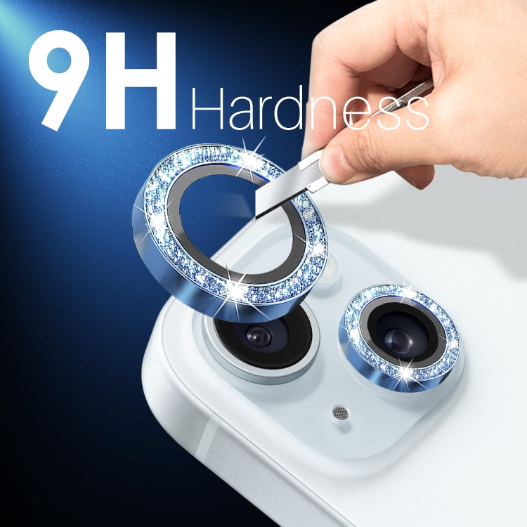 For iPhone 15 / 15 Plus / 14 / 14 Plus NORTHJO 3 Set 6pcs Camera Lens Protector Glitter Metal Ring Film(Blue) - iPhone 15 Tempered Glass by NORTHJO | Online Shopping UK | buy2fix