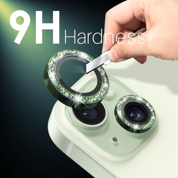 For iPhone 15 / 15 Plus / 14 / 14 Plus NORTHJO 3 Set 6pcs Camera Lens Protector Glitter Metal Ring Film(Green) - iPhone 15 Tempered Glass by NORTHJO | Online Shopping UK | buy2fix