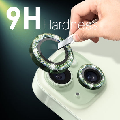 For iPhone 15 / 15 Plus / 14 / 14 Plus NORTHJO 3 Set 6pcs Camera Lens Protector Glitter Metal Ring Film(Green) - iPhone 15 Tempered Glass by NORTHJO | Online Shopping UK | buy2fix