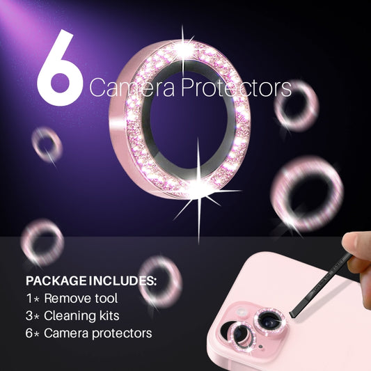 For iPhone 15 / 15 Plus / 14 / 14 Plus NORTHJO 3 Set 6pcs Camera Lens Protector Glitter Metal Ring Film(Pink) - iPhone 15 Tempered Glass by NORTHJO | Online Shopping UK | buy2fix
