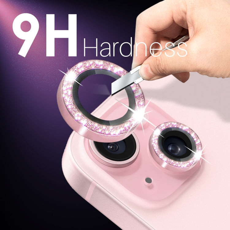 For iPhone 15 / 15 Plus / 14 / 14 Plus NORTHJO 3 Set 6pcs Camera Lens Protector Glitter Metal Ring Film(Pink) - iPhone 15 Tempered Glass by NORTHJO | Online Shopping UK | buy2fix