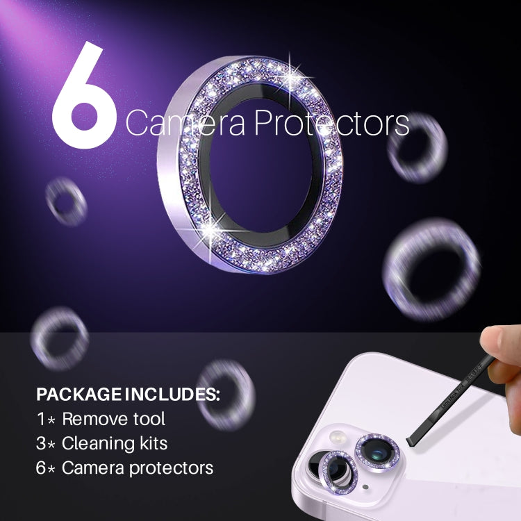 For iPhone 15 / 15 Plus / 14 / 14 Plus NORTHJO 3 Set 6pcs Camera Lens Protector Glitter Metal Ring Film(Purple) - iPhone 15 Tempered Glass by NORTHJO | Online Shopping UK | buy2fix