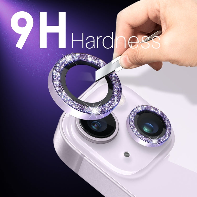 For iPhone 15 / 15 Plus / 14 / 14 Plus NORTHJO 3 Set 6pcs Camera Lens Protector Glitter Metal Ring Film(Purple) - iPhone 15 Tempered Glass by NORTHJO | Online Shopping UK | buy2fix