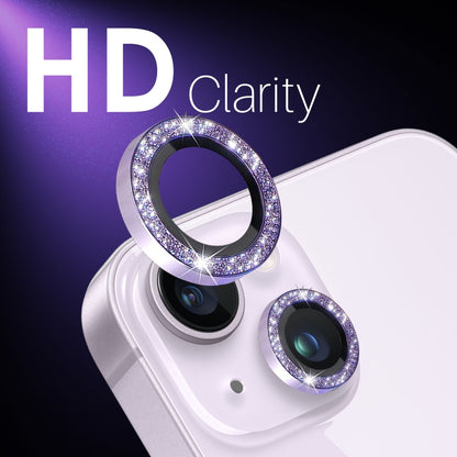 For iPhone 15 / 15 Plus / 14 / 14 Plus NORTHJO 3 Set 6pcs Camera Lens Protector Glitter Metal Ring Film(Purple) - iPhone 15 Tempered Glass by NORTHJO | Online Shopping UK | buy2fix