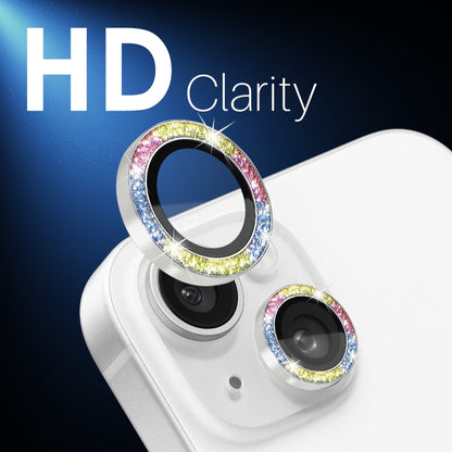 For iPhone 15 / 15 Plus / 14 / 14 Plus NORTHJO 3 Set 6pcs Camera Lens Protector Glitter Metal Ring Film(Colorful) - iPhone 15 Tempered Glass by NORTHJO | Online Shopping UK | buy2fix