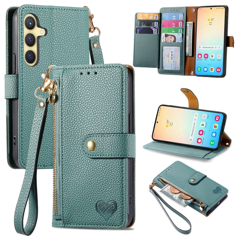 For Samsung Galaxy S25 5G Love Zipper Lanyard Leather Phone Case(Green) by buy2fix