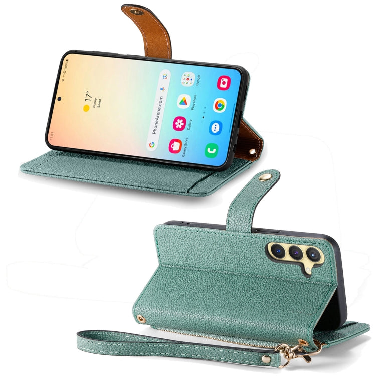 For Samsung Galaxy S25 5G Love Zipper Lanyard Leather Phone Case(Green) by buy2fix