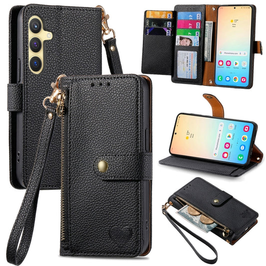 For Samsung Galaxy S25+ 5G Love Zipper Lanyard Leather Phone Case(Black) by buy2fix