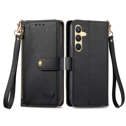For Samsung Galaxy S25+ 5G Love Zipper Lanyard Leather Phone Case(Black) by buy2fix