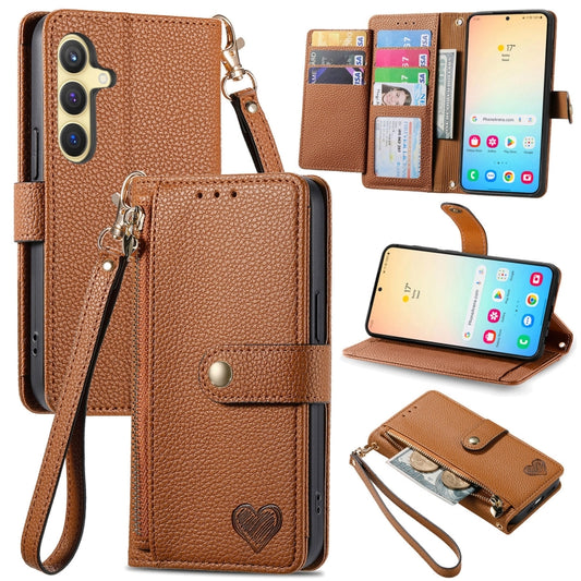 For Samsung Galaxy S25+ 5G Love Zipper Lanyard Leather Phone Case(Brown) by buy2fix