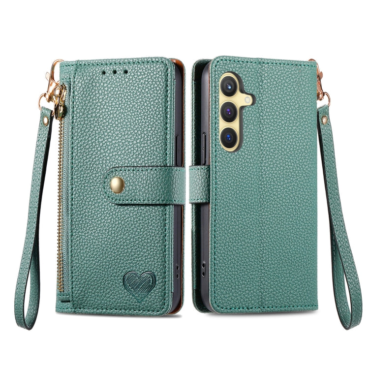 For Samsung Galaxy S25+ 5G Love Zipper Lanyard Leather Phone Case(Green) by buy2fix