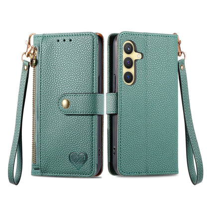 For Samsung Galaxy S25+ 5G Love Zipper Lanyard Leather Phone Case(Green) by buy2fix