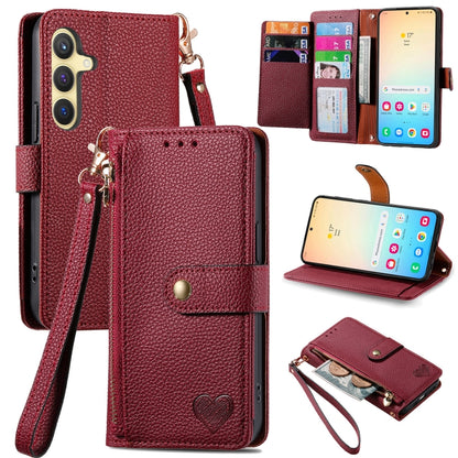 For Samsung Galaxy S25+ 5G Love Zipper Lanyard Leather Phone Case(Red) by buy2fix