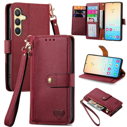 For Samsung Galaxy S25+ 5G Love Zipper Lanyard Leather Phone Case(Red) by buy2fix