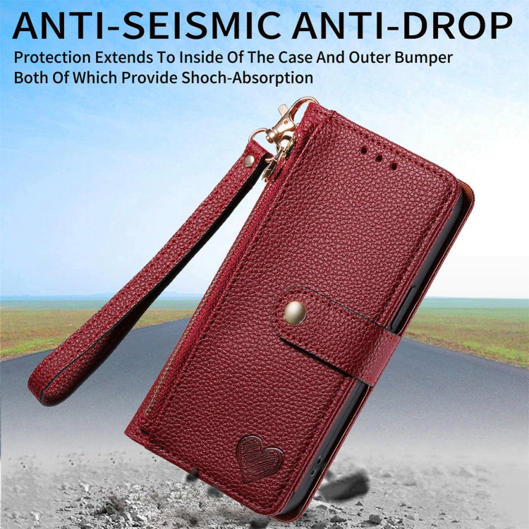 For Samsung Galaxy S25 Ultra 5G Love Zipper Lanyard Leather Phone Case(Brown) - Galaxy S25 Ultra 5G Cases by buy2fix | Online Shopping UK | buy2fix