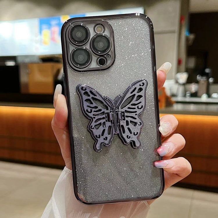 For iPhone 16 Pro Max Electroplated Gradient Glitter 3D Butterfly TPU Phone Case(Gradient Black) - iPhone 16 Pro Max Cases by buy2fix | Online Shopping UK | buy2fix