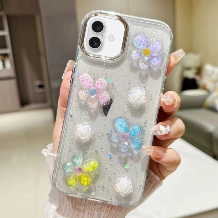 For iPhone 16 Plus 3D Flower Glitter Epoxy TPU Phone Case(Colorful Flowers) by buy2fix