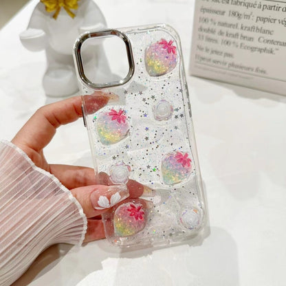 For iPhone 16 Plus 3D Flower Glitter Epoxy TPU Phone Case(Pink Strawberry) by buy2fix