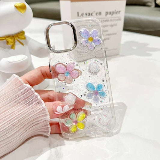 For iPhone 16 Pro Max 3D Flower Glitter Epoxy TPU Phone Case(Colorful Flowers) by buy2fix