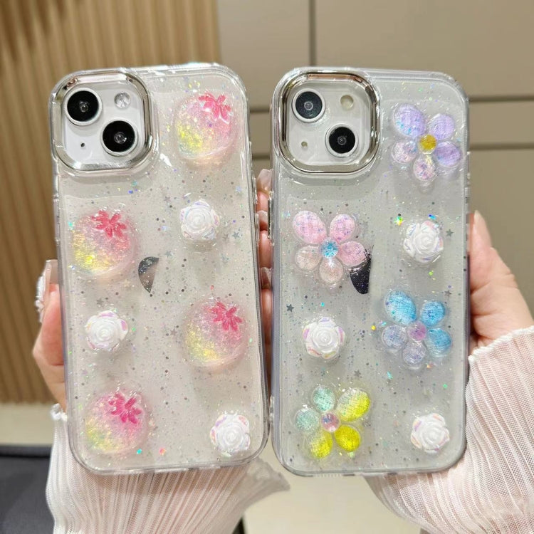 For iPhone 16 Pro 3D Flower Glitter Epoxy TPU Phone Case(Colorful Flowers) by buy2fix