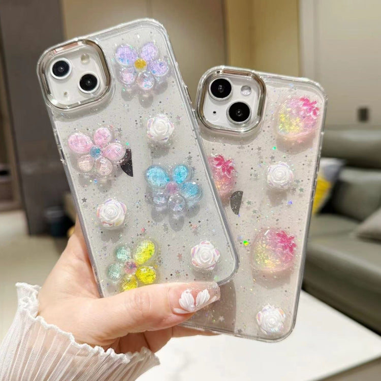 For iPhone 16 Plus 3D Flower Glitter Epoxy TPU Phone Case(Pink Strawberry) by buy2fix