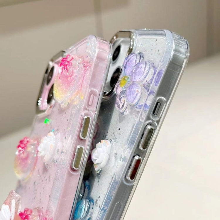 For iPhone 16 Pro 3D Flower Glitter Epoxy TPU Phone Case(Colorful Flowers) by buy2fix