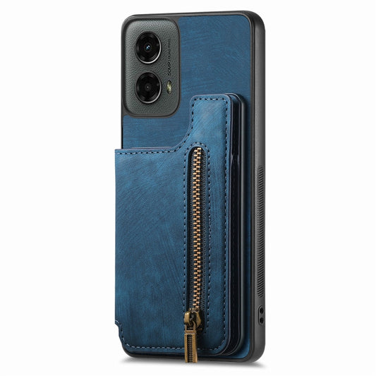 For Motorola Moto G 2024 Retro Leather Zipper Wallet Back Phone Case(Blue) by buy2fix
