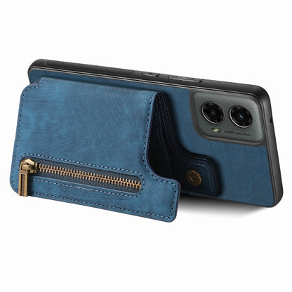 For Motorola Moto G 2024 Retro Leather Zipper Wallet Back Phone Case(Blue) by buy2fix
