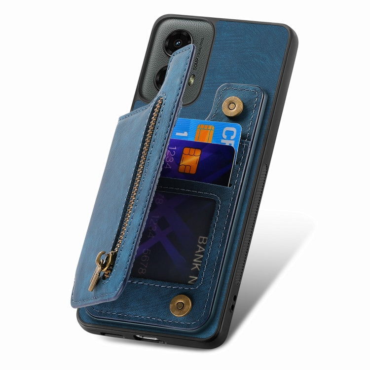 For Motorola Moto G 2024 Retro Leather Zipper Wallet Back Phone Case(Blue) by buy2fix