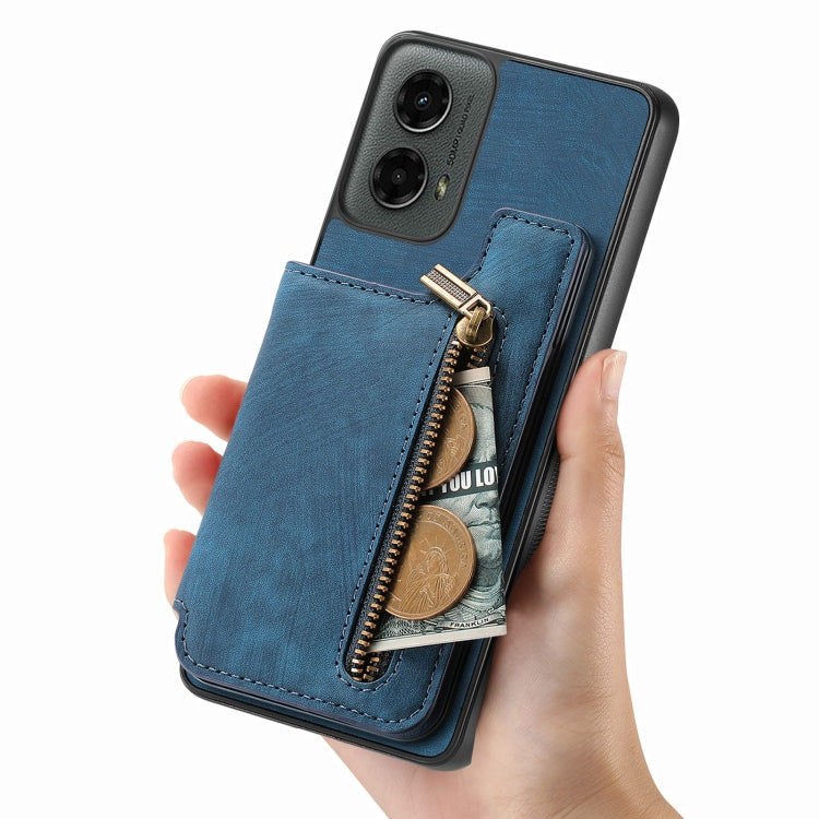 For Motorola Moto G 2024 Retro Leather Zipper Wallet Back Phone Case(Blue) by buy2fix