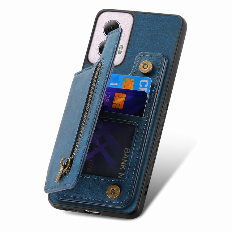 For Motorola G Power 5G 2024 Retro Leather Zipper Wallet Back Phone Case(Blue) - Motorola Cases by buy2fix | Online Shopping UK | buy2fix