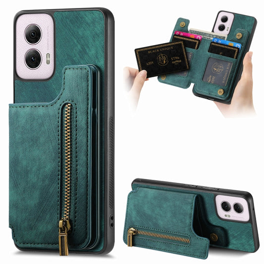 For Motorola G Power 5G 2024 Retro Leather Zipper Wallet Back Phone Case(Green) by buy2fix
