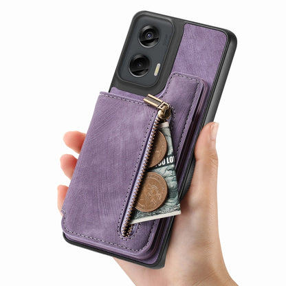 For Motorola G Stylus 5G 2024 Retro Leather Zipper Wallet Back Phone Case(Purple) - Motorola Cases by buy2fix | Online Shopping UK | buy2fix