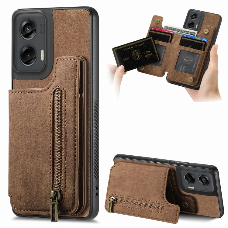 For Motorola G Stylus 5G 2024 Retro Leather Zipper Wallet Back Phone Case(Brown) - Motorola Cases by buy2fix | Online Shopping UK | buy2fix