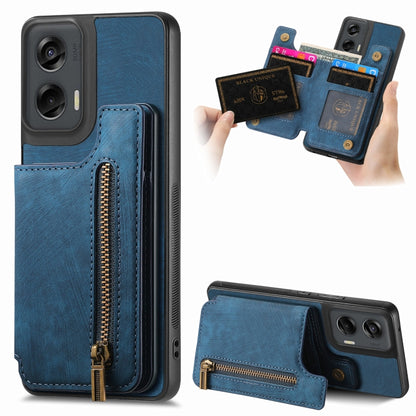 For Motorola G Stylus 5G 2024 Retro Leather Zipper Wallet Back Phone Case(Blue) by buy2fix