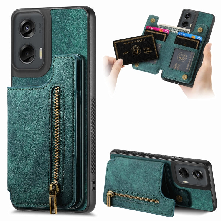 For Motorola G Stylus 5G 2024 Retro Leather Zipper Wallet Back Phone Case(Green) - Motorola Cases by buy2fix | Online Shopping UK | buy2fix