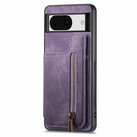 For Google Pixel 9 / 9 Pro Retro Leather Zipper Wallet Back Phone Case(Purple) by buy2fix