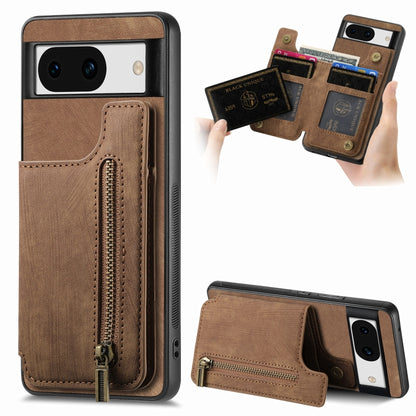 For Google Pixel 9 Pro XL Retro Leather Zipper Wallet Back Phone Case(Brown) by buy2fix