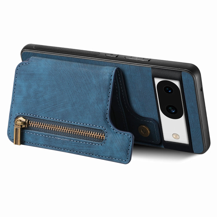 For Google Pixel 9 Pro XL Retro Leather Zipper Wallet Back Phone Case(Blue) - Google Cases by buy2fix | Online Shopping UK | buy2fix