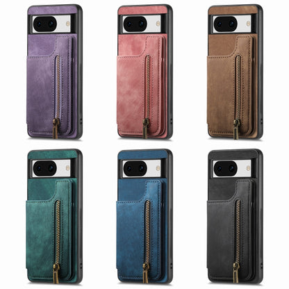 For Google Pixel 9 Pro XL Retro Leather Zipper Wallet Back Phone Case(Brown) by buy2fix