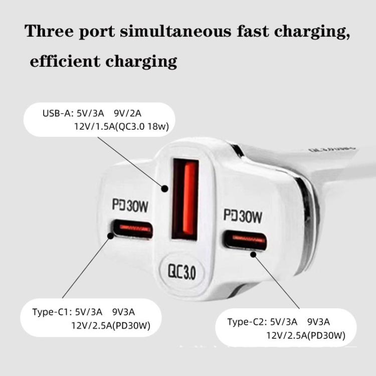 78W PD30W x 2 + QC3.0 USB Multi Port Car Charger(White) - Car Charger by buy2fix | Online Shopping UK | buy2fix