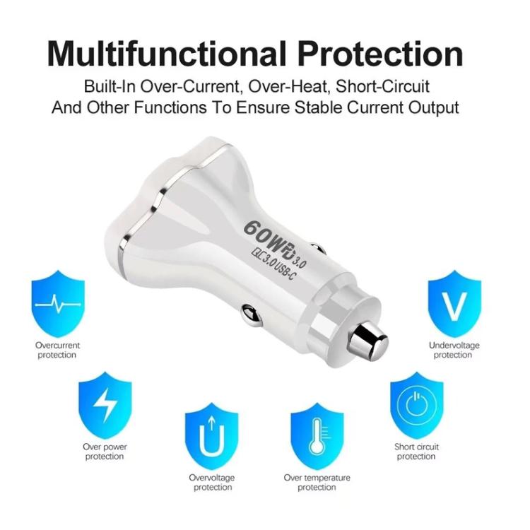 78W PD30W x 2 + QC3.0 USB Multi Port Car Charger(White) - Car Charger by buy2fix | Online Shopping UK | buy2fix