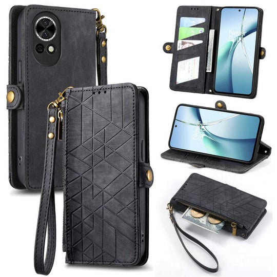 For Huawei nova 13 Geometric Zipper Wallet Side Buckle Leather Phone Case(Black)
