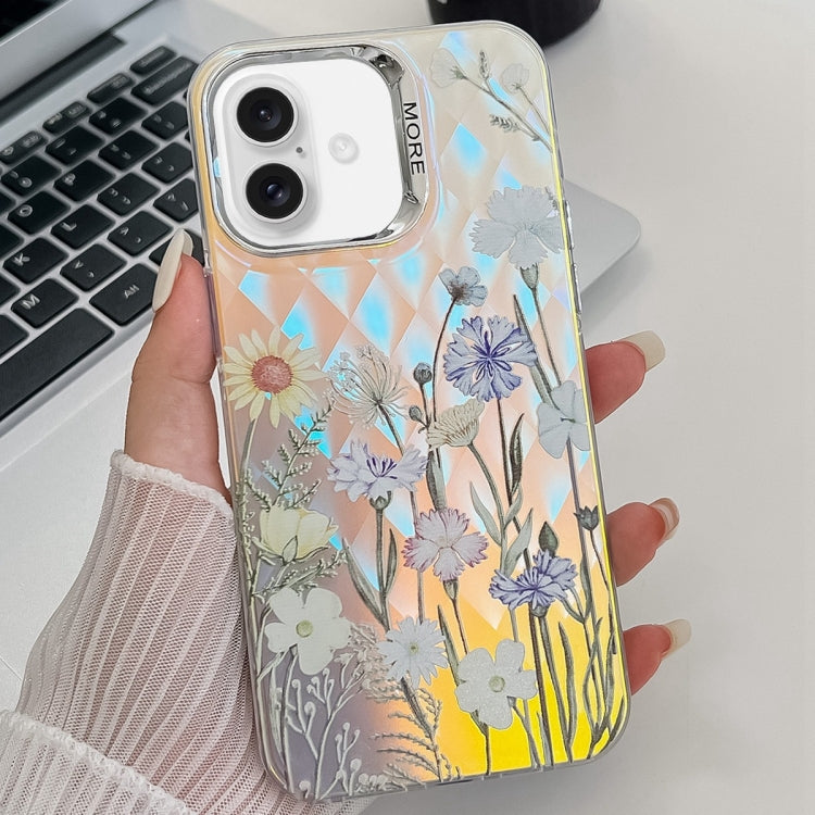 For iPhone 16 Plus Electroplating Laser Flower Texture TPU Phone Case(Chrysanthemum AH5) - iPhone 16 Plus Cases by buy2fix | Online Shopping UK | buy2fix