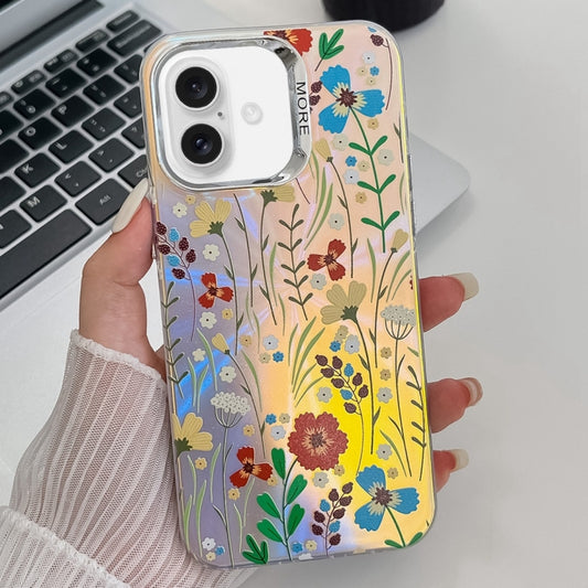 For iPhone 16 Plus Electroplating Laser Flower Texture TPU Phone Case(Flower AH6) - iPhone 16 Plus Cases by buy2fix | Online Shopping UK | buy2fix