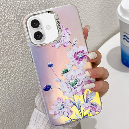 For iPhone 16 Plus Electroplating Laser Flower Texture TPU Phone Case(Zinnia AH9) - iPhone 16 Plus Cases by buy2fix | Online Shopping UK | buy2fix